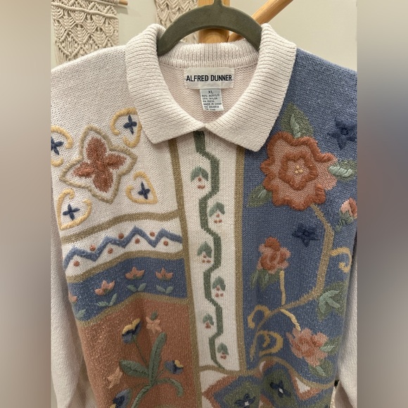 Alfred Dunner XL Collared Embroidered Patchwork Floral Sweater - Picture 3 of 4